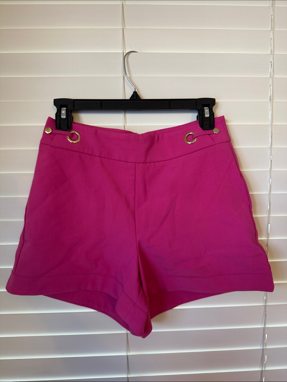bebe Hot Pink High Waist Shorts with Gold Grommet Detail
